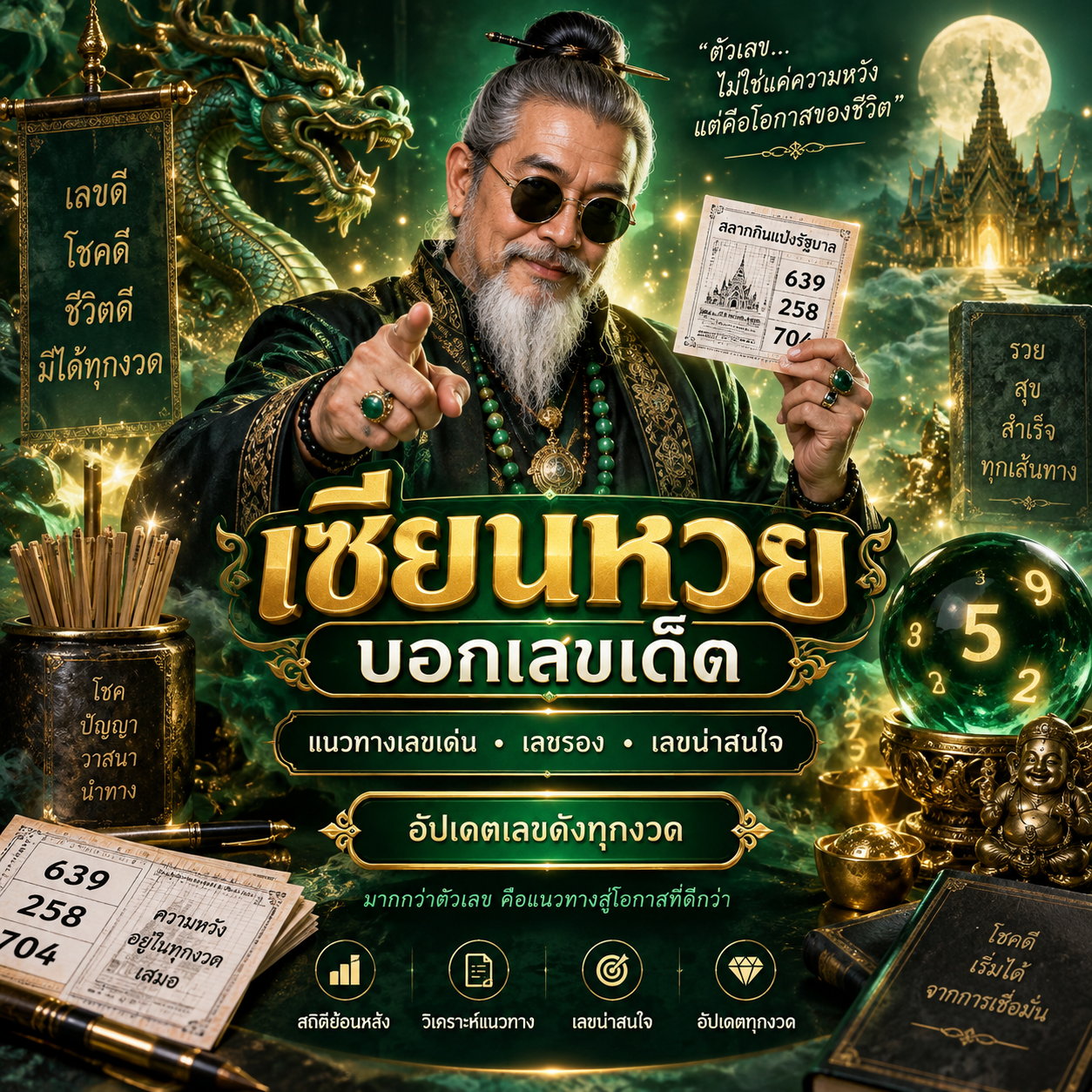 ภาพประกอบหน้าเซียนหวยบอกเลขเด็ด โทนเขียวทอง